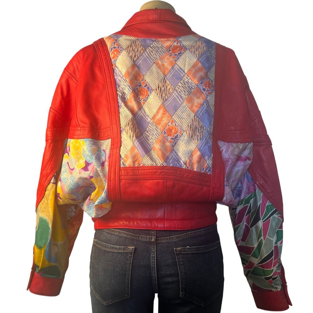 Sanzzini, Red Leather Patchwork 90's Oversized Ja… - image 2